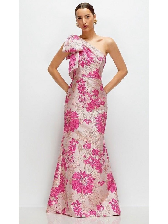 Alfred Sung Dresses & Skirts - NWT Alfred Sung Leanor Pink Metallic Floral Jacquard One Shoulder Gown 12